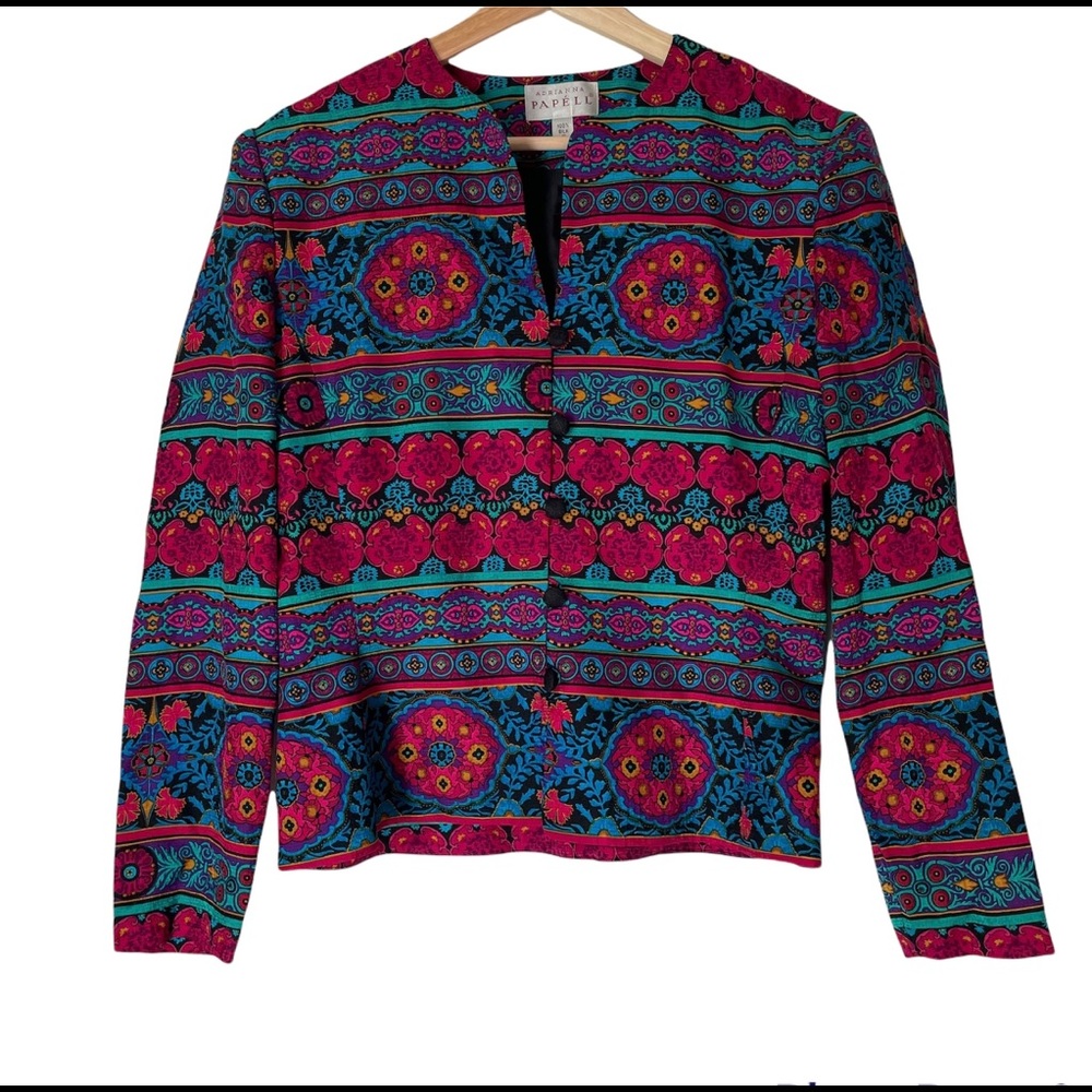 Adrianna Papell Colorful Vintage 100% Silk Jacket  - Sz 8